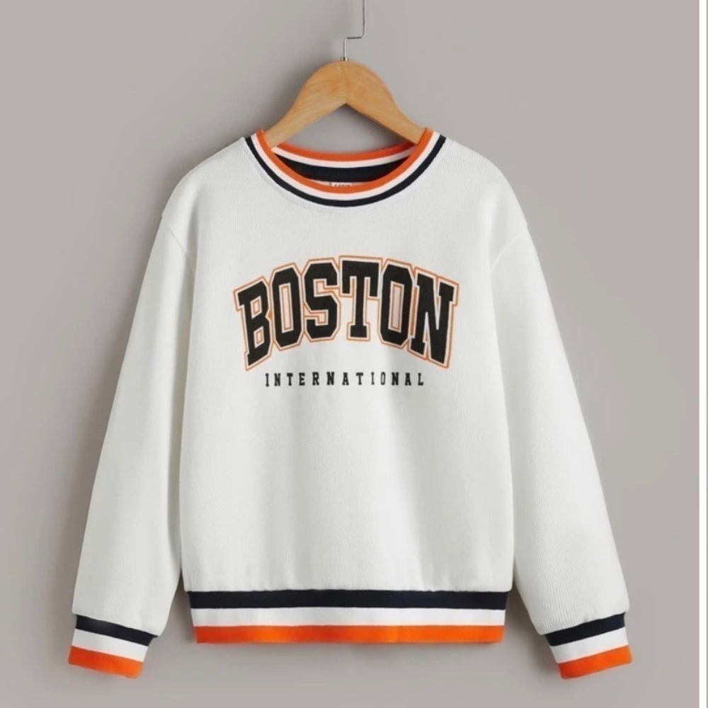 SHEIN Letter Graphic Striped Trim Sweatshirt